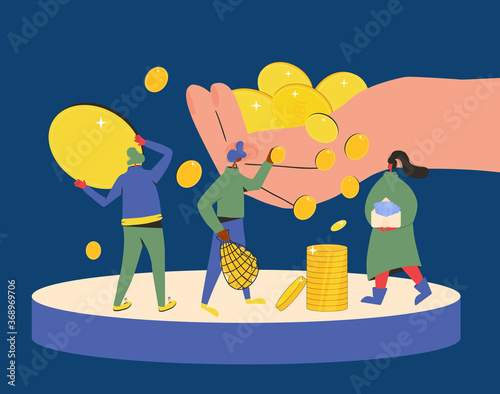 Unic city basic income. Vector flat color concept.