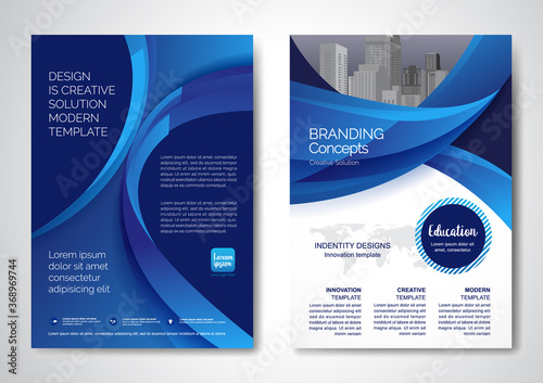 Template vector design for Brochure, AnnualReport, Magazine, Poster, Corporate Presentation, Portfolio, Flyer, infographic, layout modern with blue color size A4, Front and back, Easy to use and edit.