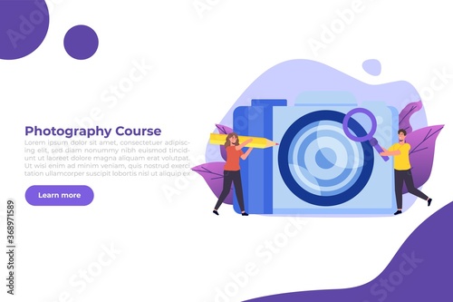 Photography courses or class, tutorials, workshops concept. Vector illustration
