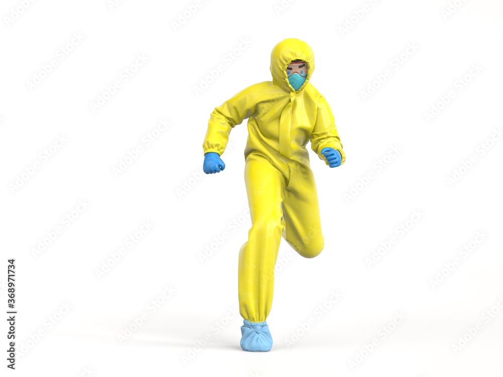 Medic in hazmat suit running on emergency call Medic in hazmat suit running on emergency call