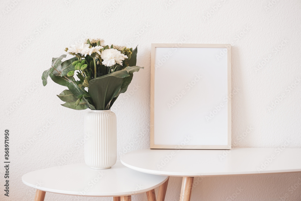 A3 / A4 Blank Frame with flowers & vase - portrait layout. Mockup Image