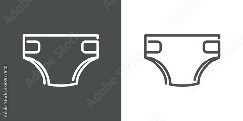 Concepto higiene del bebé. Icono plano lineal pañal absorvente para bebés en fondo gris y fondo blanco