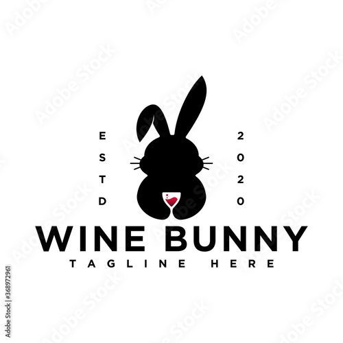 vintage style wine bar logo design, bunny logo design 