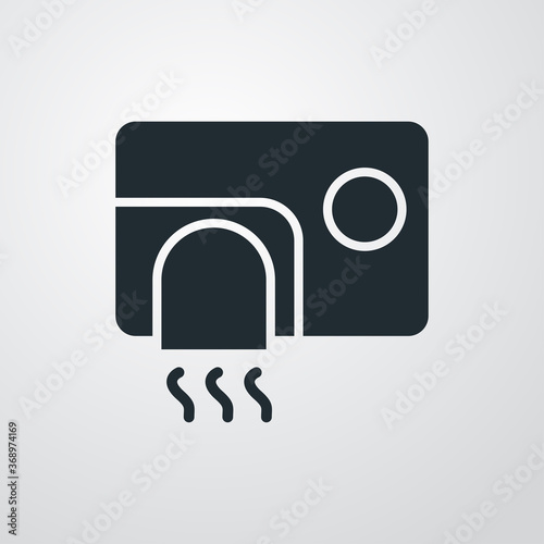 Concepto higiene en cuarto de baño. Icono plano secador de mano con aire caliente en fondo gris