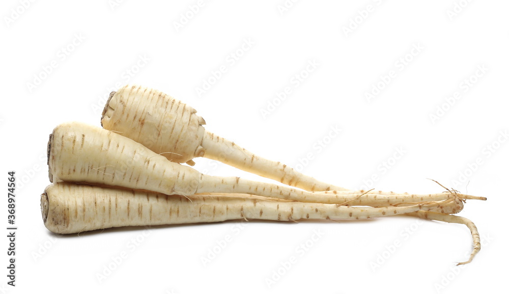 Fresh parsnip roots isolated on white background Fresh parsnip roots isolated on white background