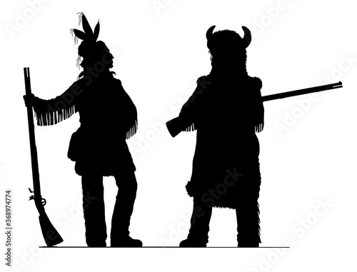 American Indians silhouette illustration. Native peoples of the Americas.