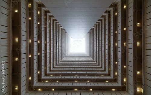 Photography Low angle diminishing perspective view from the atrium of a multistorey public h