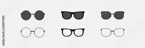 Casual black sun glasses simple isolated icon set for your design in vector flat
