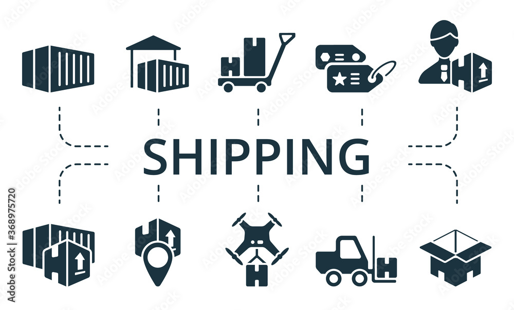 Shipping icon set. Collection contain pack of pixel perfect creative icons. Shipping elements set Shipping icon set. Collection contain pack of pixel perfect creative icons. Shipping elements set