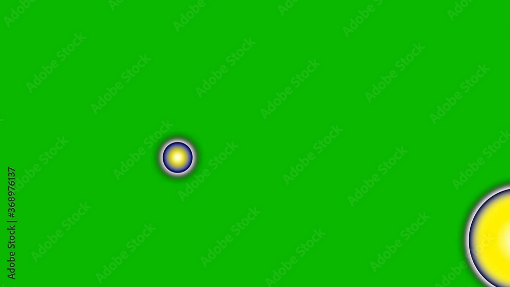 Round-shaped yellow glowing spots with an outline of blue shades alternately pour out from the center of the frame and fly towards the viewer, increasing in size, and then disappearing off-screen. The