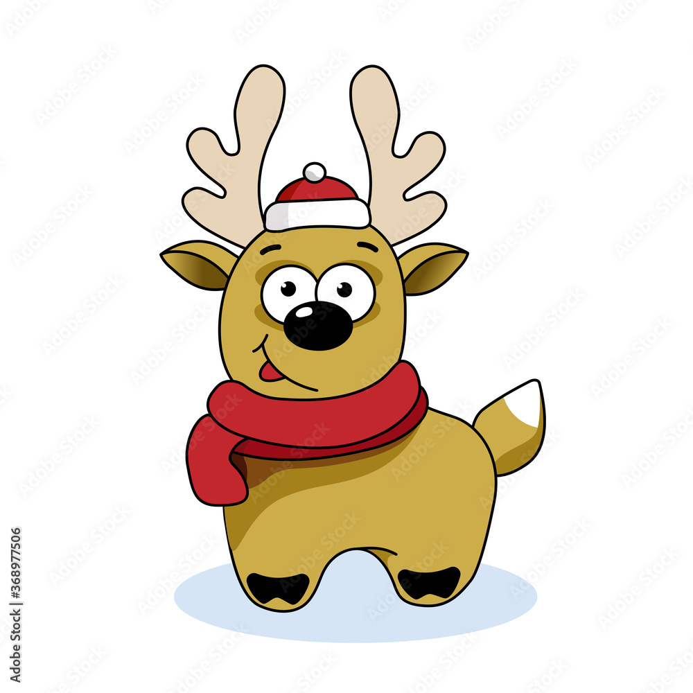 Fototapeta premium Funny and cute Christmas deer. Vector isolated on a white background.