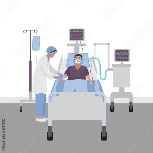 Patient in intensive care with a ventilator