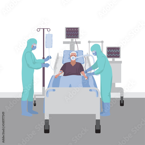 Patient with coronavirus in intensive care with a ventilator