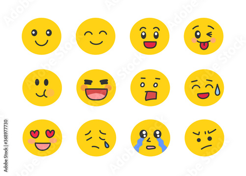 Set of expressive emoticon. Vector illustration isolated on white background.