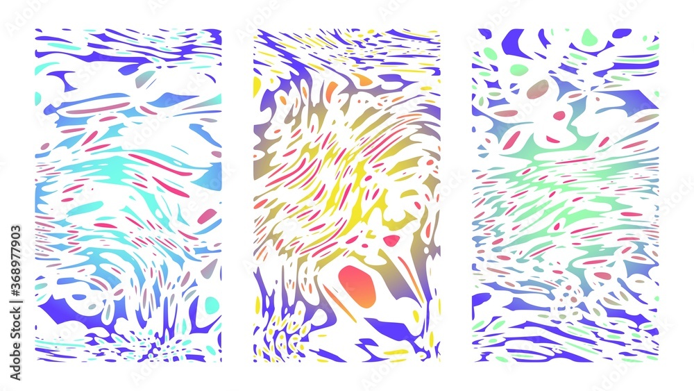 Fototapeta premium Vector psychedelic background set. Liquid and flow colorful templates, posters and cover designs. Vivid paint on canvas, full hd size for story