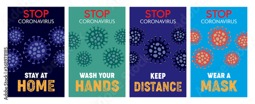 Stop Corona Virus Protections poster set vectors