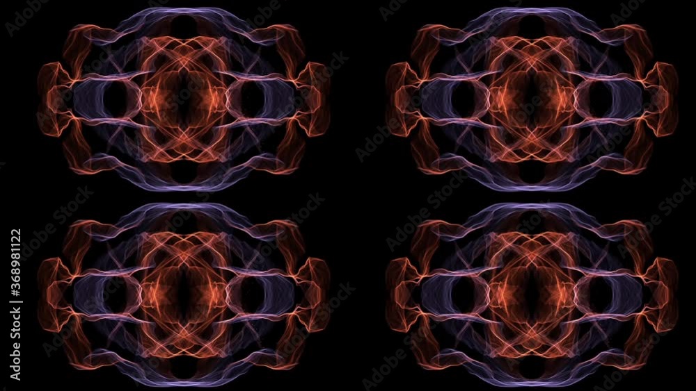Vibrating mosaic kaleidoscopes or mandalas with mirror-changing rays on black backgroud