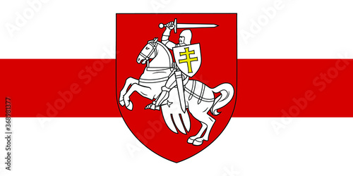 Vector illustration The Pahonia against the background of the white-red-white flag. Historical coat of arms of Belarus and  the Grand Duchy of Lithuania. The symbol of freedom Belarus