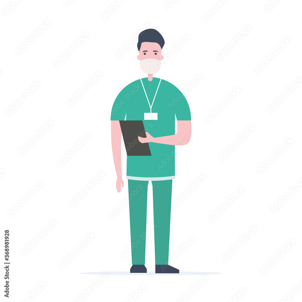 Doctor in a medical mask. Hospital professional. Medic. Flat style. Vector illustration
Doctor in a medical mask. Hospital professional. Medic. Flat style. Vector illustration