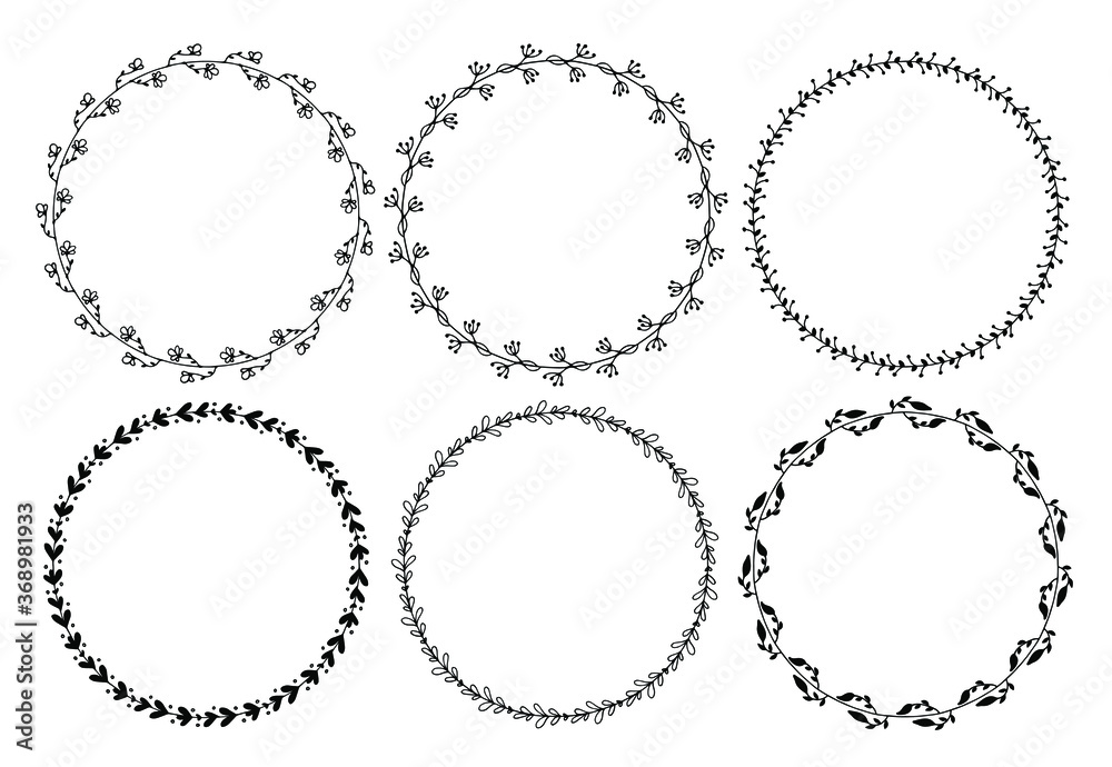 Set of drawn frames. Floral decorative black frames Set of drawn frames. Floral decorative black frames