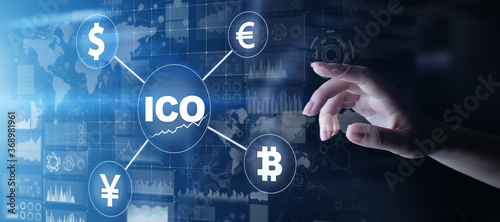 ICO - Initial coin offering, Fintech, Financial and cryptocurrency trading concept. Business and technology.