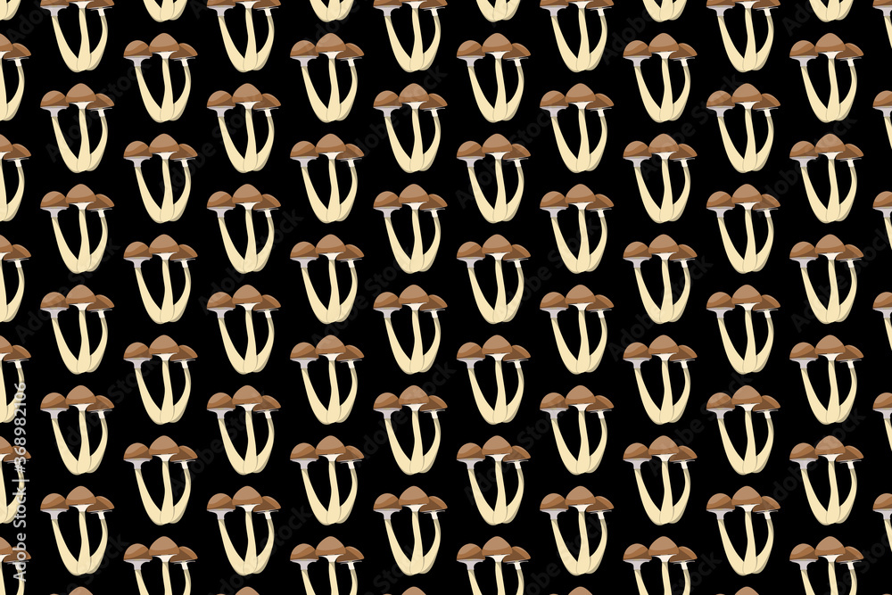 Mushrooms pattern on brown background. Food pattern