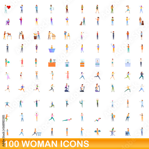 100 woman icons set. Cartoon illustration of 100 woman icons vector set isolated on white background