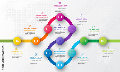 Timeline infographic template,Business concept with 11 options,Vector illustration.