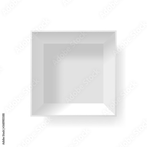 The box is open. Top view. Realistic 3D cardboard box. View from above.