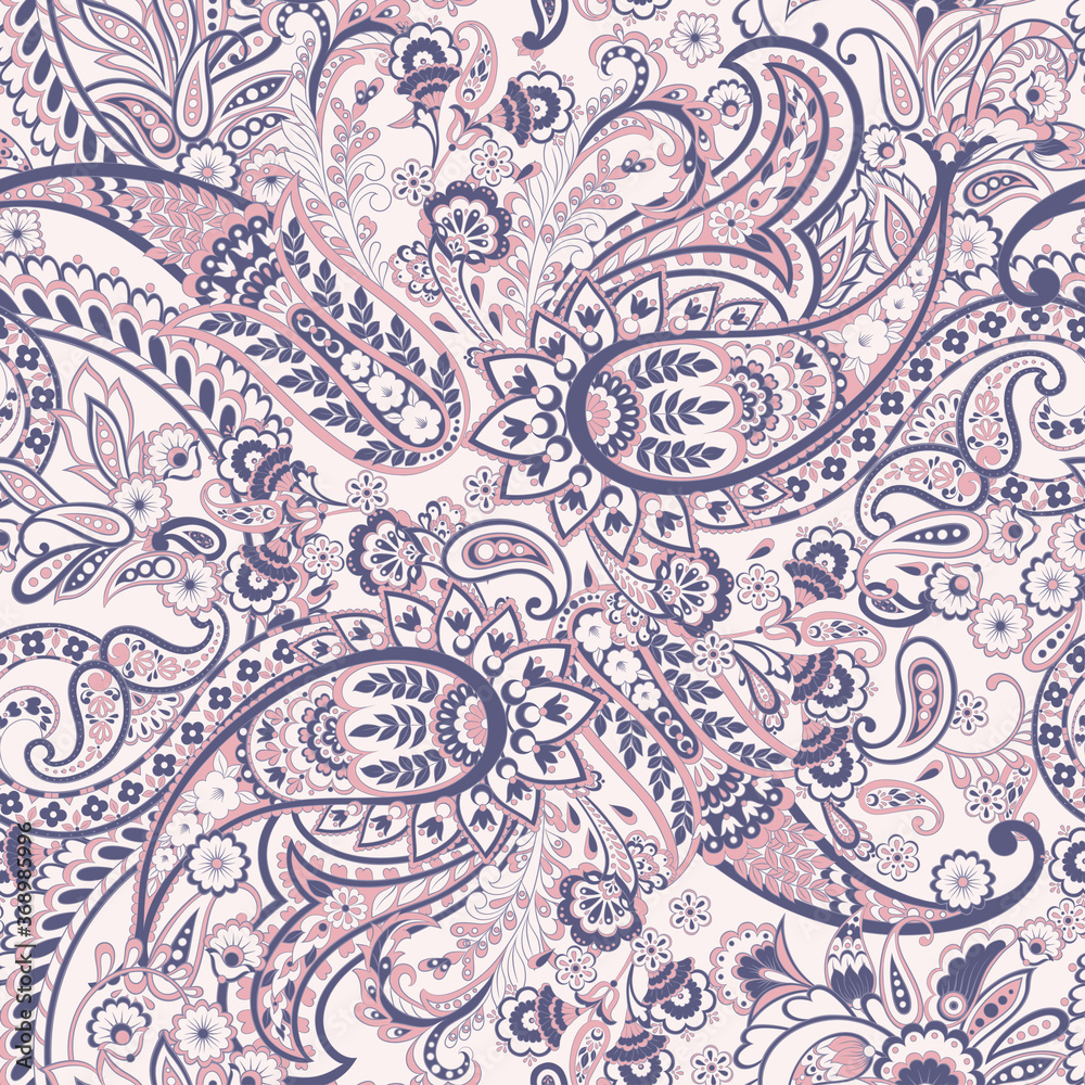 paisley floral vector pattern in damask style. seamless background