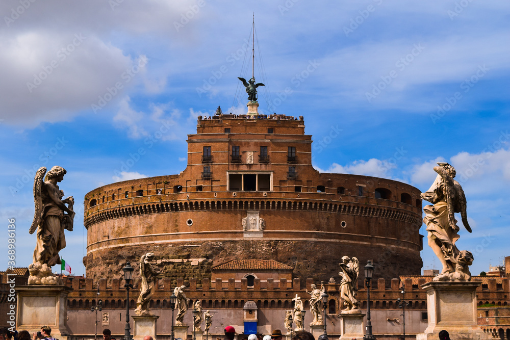The Mausoleum of Hadrian, usually known as Castel is a towering cylindrical building in Parco Adriano, Rome, Italy.