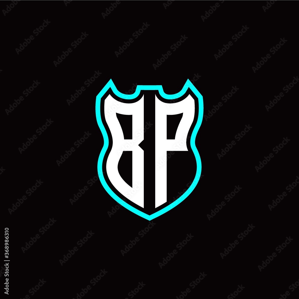 B P initial logo design with shield shape