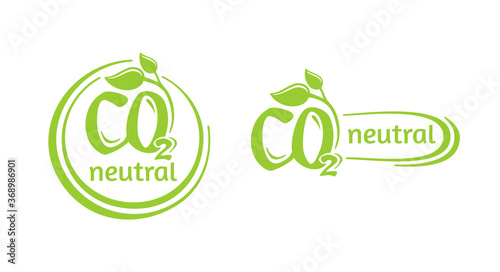 CO2 neutral (zero footprint) stamp - carbon emissions free (no air atmosphere pollution) industrial production eco-friendly sign