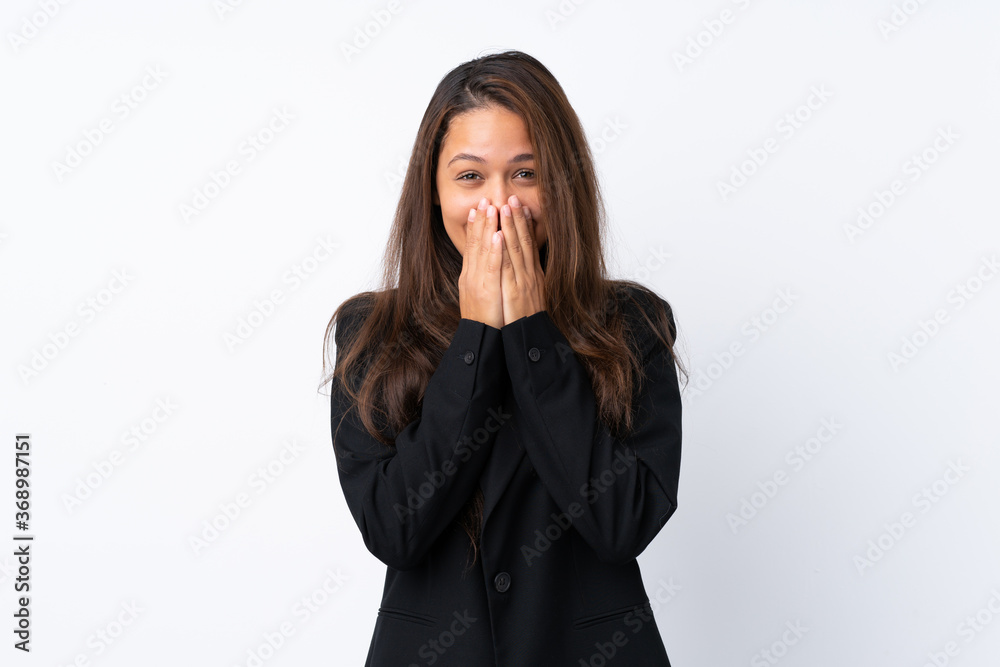 Young Brazilian girl with blazer over isolated white background with surprise facial expression Young Brazilian girl with blazer over isolated white background with surprise facial expression