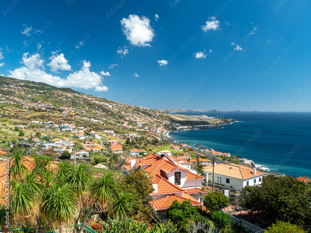 Coastline Madeira with Highway along Santa Cruz and a view at the airport Coastline Madeira with Highway along Santa Cruz and a view at the airport