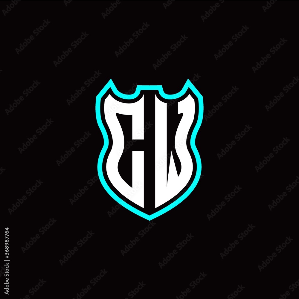 C W initial logo design with shield shape