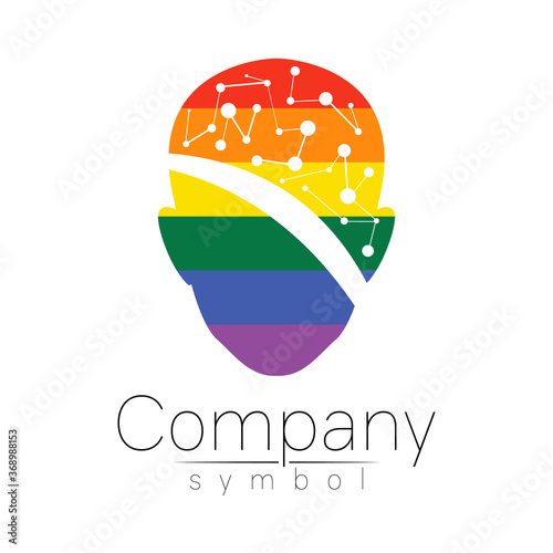 Vector logo symbol of human head. Person face. Rainbow color isolated on white. Concept logotype sign for business, science, psychology, medicine, technology, LGBT. Creative sign design Man silhouette photo