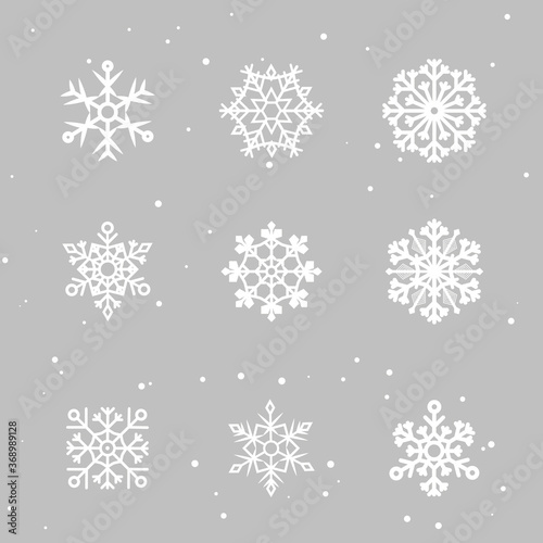 Snowflakes set. Many white cold flake elements on transparent background. White snowflakes flying in the air. Snow flakes