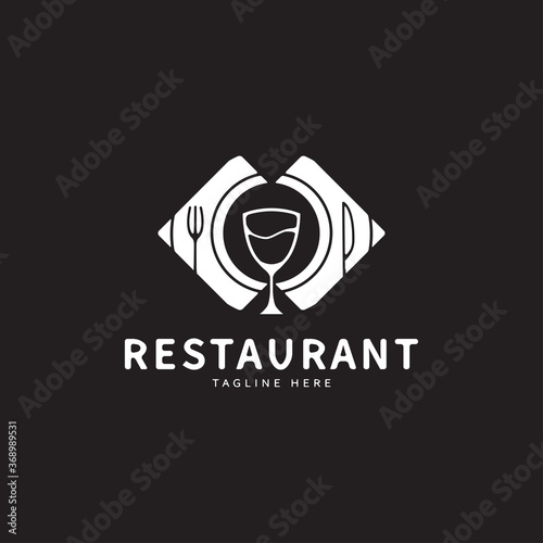 Wine glass plate fork and spoon dining restaurant logo design inspiration