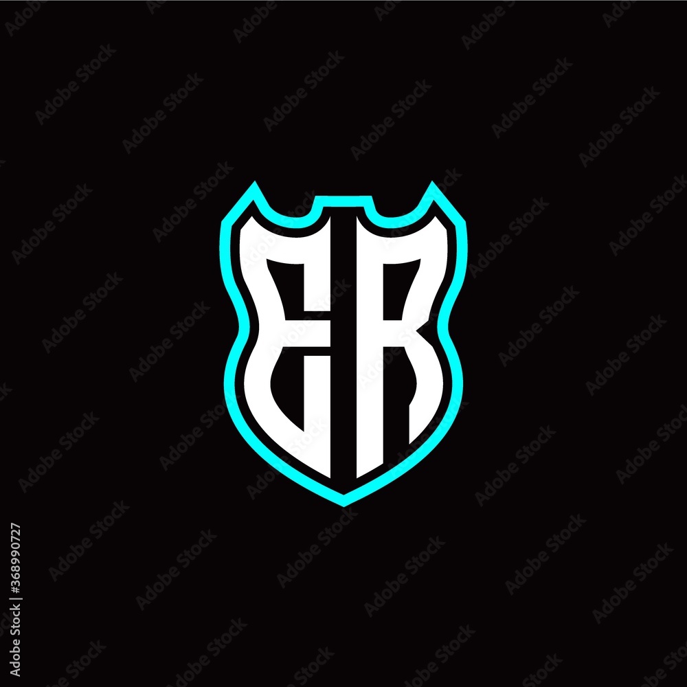 E R initial logo design with shield shape E R initial logo design with shield shape