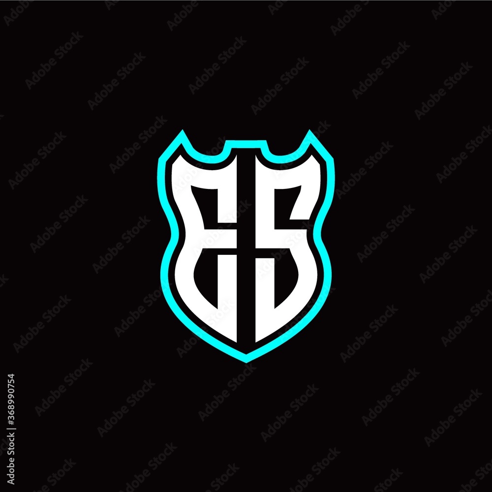 E S initial logo design with shield shape