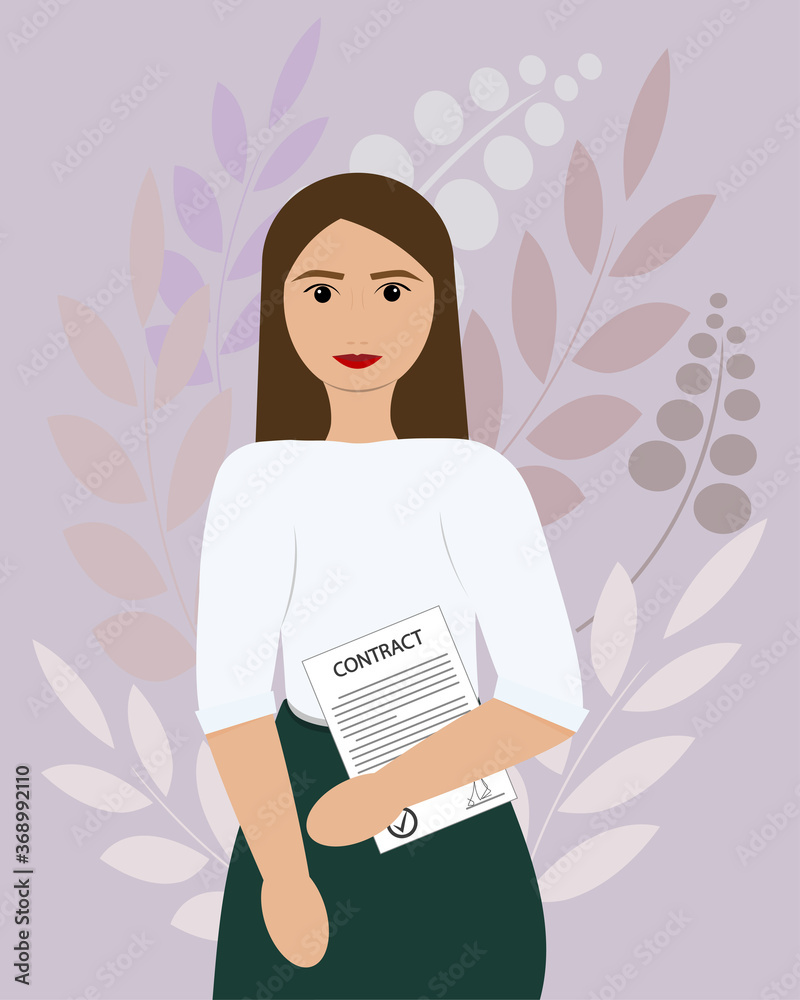 Portrait of a successful girl with arms crossed. Business concept. Business woman smiling. Good worker. Vector flat illustration. EPS 10 Portrait of a successful girl with arms crossed. Business concept. Business woman smiling. Good worker. Vector flat illustration. EPS 10
