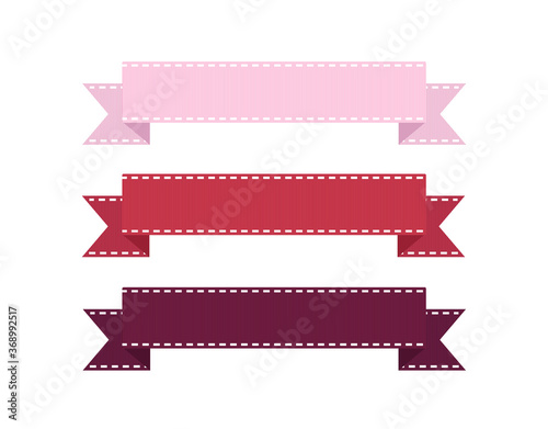 Ribbon tape pink and red.  Multi colour ribbon tape vector.  Grosgrain ribbon  vector set. 