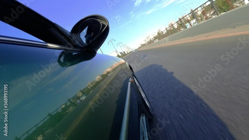 Wallpaper Mural Car heading towards the sun on the city highway. POV view. 4K Torontodigital.ca