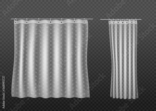 White dotted shower curtain template  realistic vector illustration isolated.