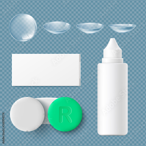 Template of eye contact lenses elements realistic vector illustration isolated.