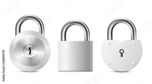 Templates set of metal secure door lock realistic vector illustration isolated.