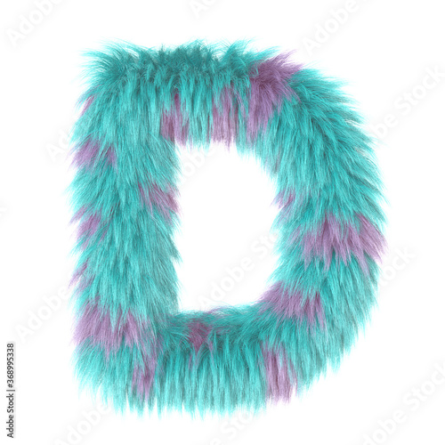 3d cartoon fun animal fur letter D