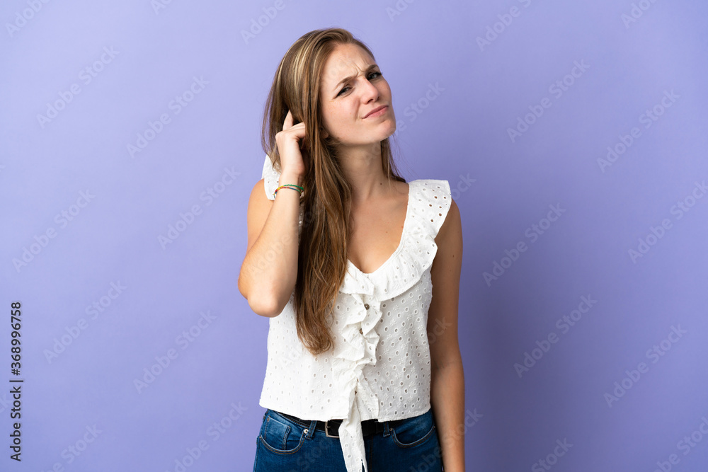 Young caucasian woman over isolated background having doubts Young caucasian woman over isolated background having doubts