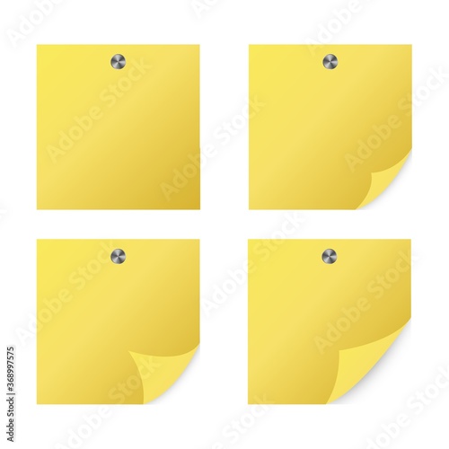 Blank yellow paper set with magnet on white background realistic isolated vector illustration
